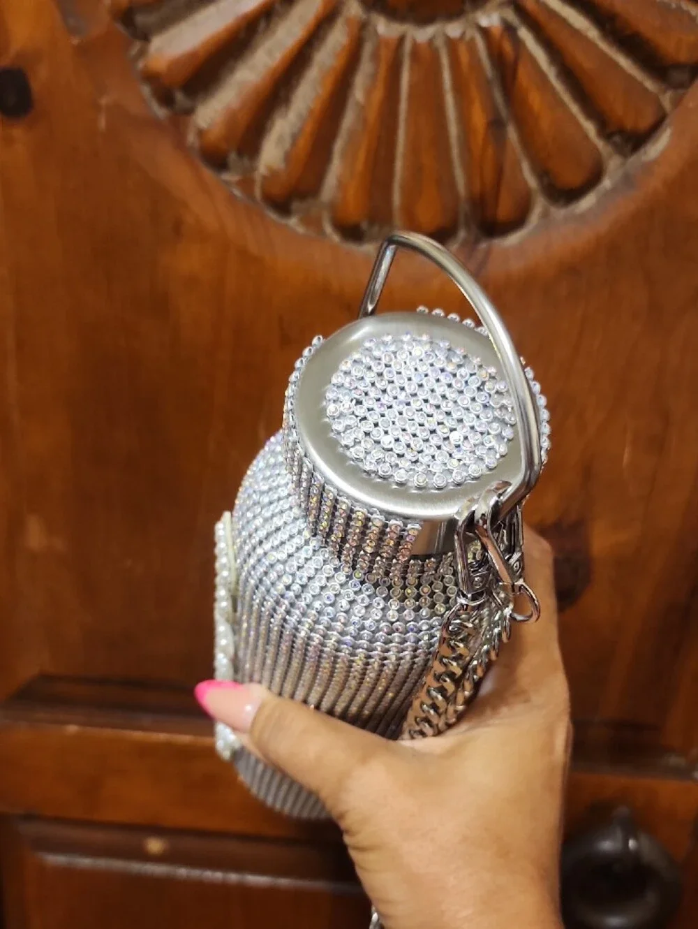 Rhinestone Bling Water Bottle - Silver Crystal